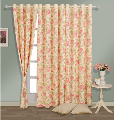 25% OFF on Swayam Cotton Yellow, Brown, White Damask Eyelet Curtain
