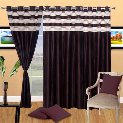44% OFF on Handloomhub Polyester Brown Solid Eyelet Curtain