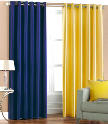 66% OFF on HomeZaara Polyester Blue, Yellow Solid Eyelet Curtain