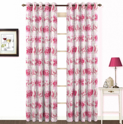 Skipper Polyester, Viscose Pink Printed Eyelet Curtain