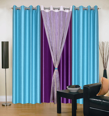40% OFF on Hargunz Light Blue, Purple Damask Eyelet Curtain