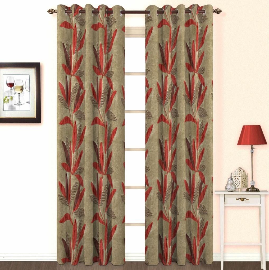 Skipper Polyester, Viscose, Blends Red Floral Eyelet Curtain