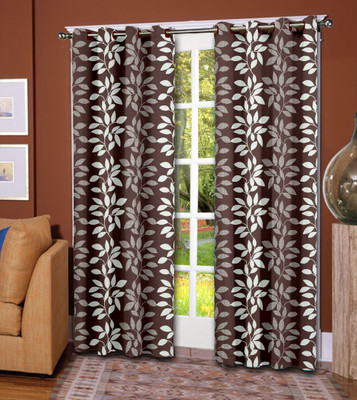 50% OFF on Trendy Home Polyester Brown Floral Eyelet Curtain