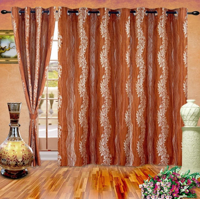 37% OFF on Cortina Polyester Orange Floral Eyelet Curtain