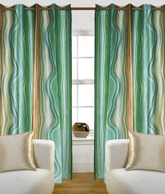 55% OFF on Madavs Polyester Green Graphic Eyelet Curtain