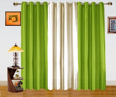 38% OFF on Dekor World Polyester White, Green Damask Eyelet Curtain