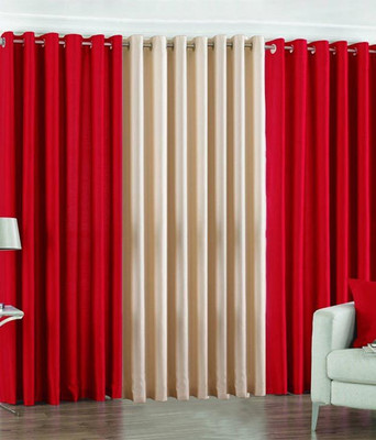 66% OFF on HomeZaara Polyester Red, Beige Solid Eyelet Curtain