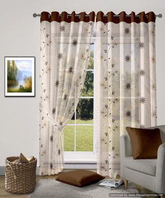 50% OFF on Vorhang Tissue Brown Floral Eyelet Curtain