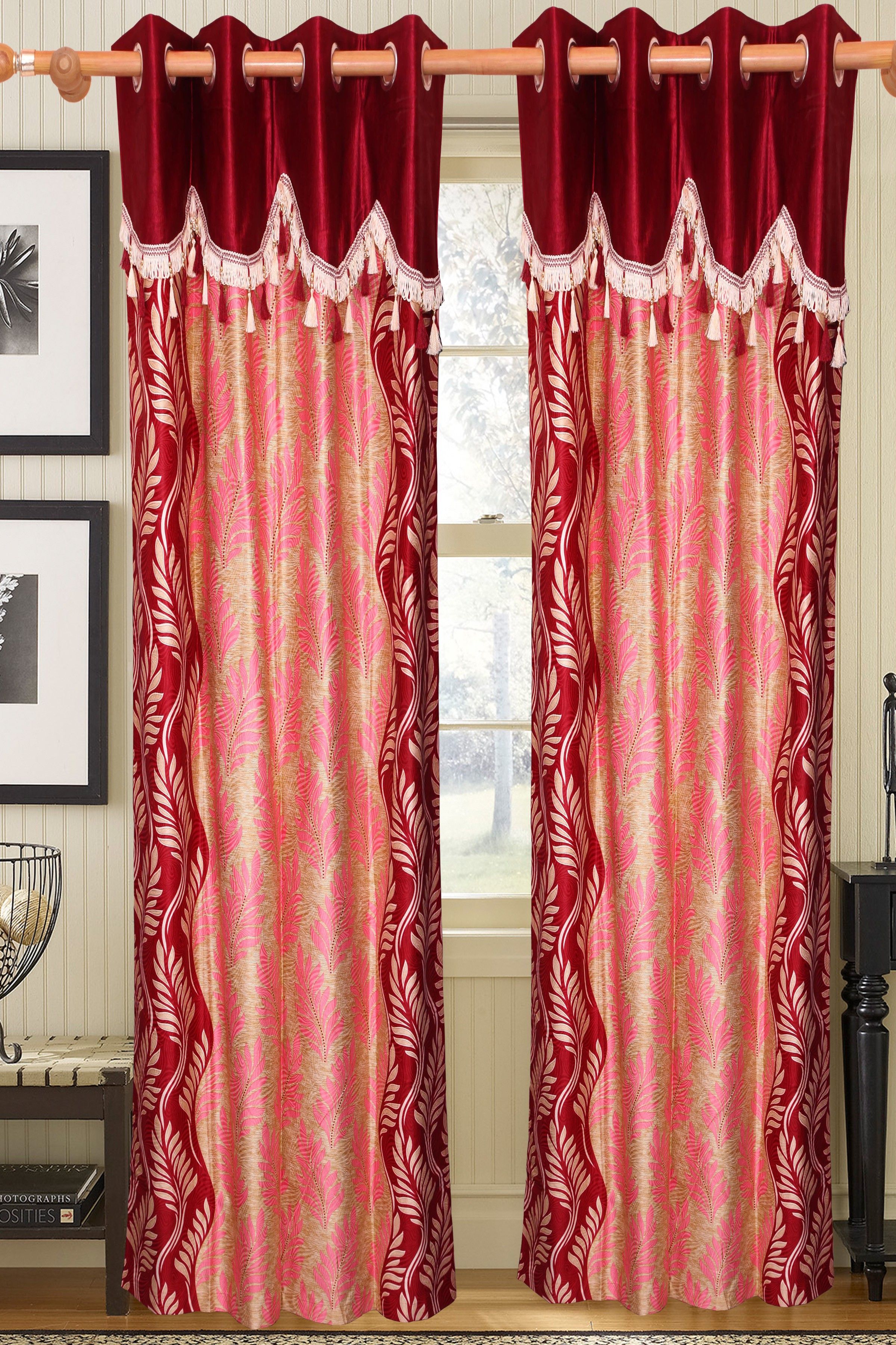 42% OFF on Vrinda Polyester Maroon Striped Eyelet Curtain