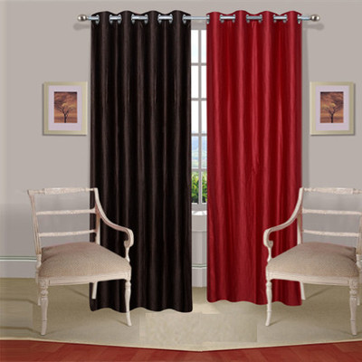 42% OFF on Handloomdaddy Polyester Brown, Maroon Printed Eyelet Curtain