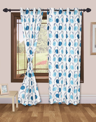 50% OFF on VS Collection Polyester Blue, White Floral Eyelet Curtain