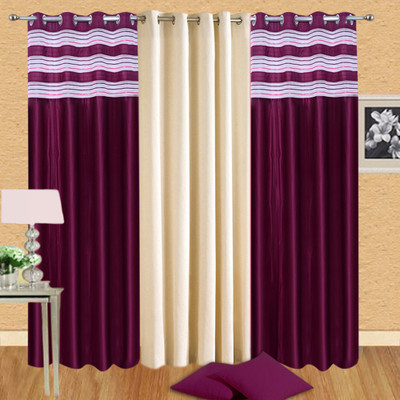 Handloomhub Polyester Multicolor Solid Tab Top Curtain
