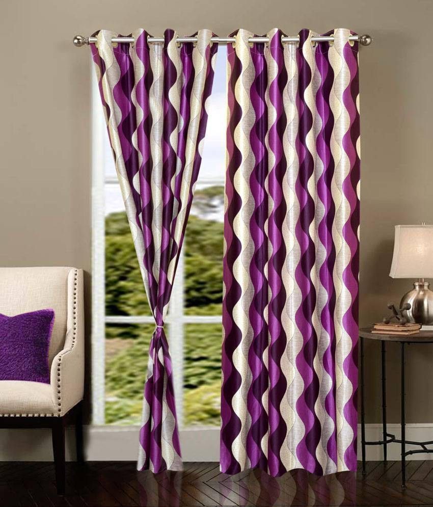 62% OFF on Optimistic Home Furnishing Polyester Purple Abstract Tab Top Curtain