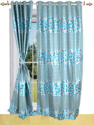 50% OFF on Shandar Chenille, Jacquard Blue Self Design Eyelet Curtain