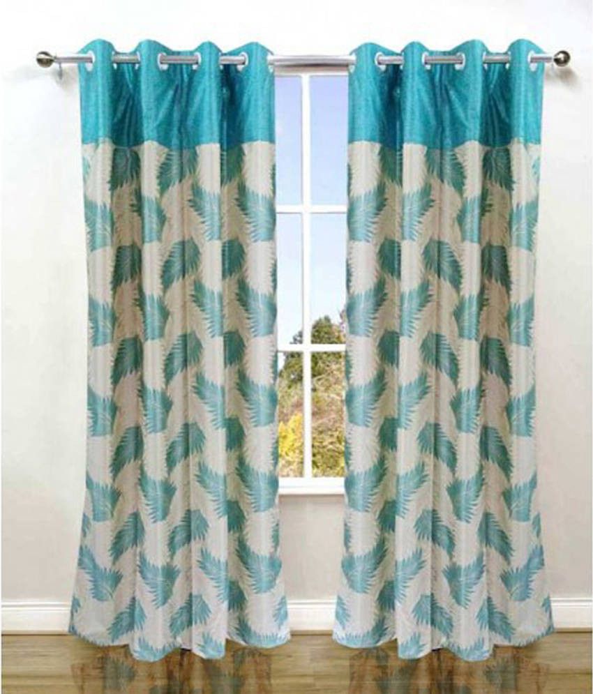 66% OFF on HomeZaara Polyester Blue Self Design Eyelet Curtain