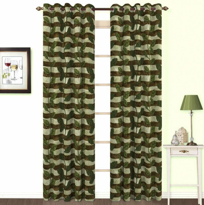 10% OFF on Skipper Polyester, Viscose, Blends Green Floral Concealed Tab Top Curtain