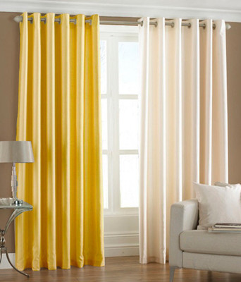 66% OFF on HomeZaara Polyester Yellow, White Solid Eyelet Curtain