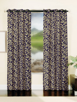 66% OFF on Mahamantra Polyester Dark Blue Solid Eyelet Curtain