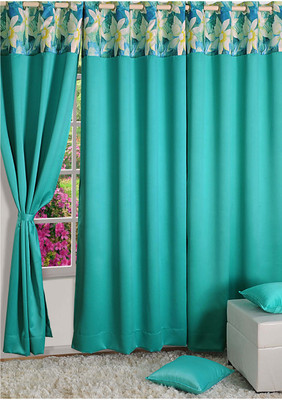 17% OFF on Swayam Silk Green, Yellow Printed Ring Rod Curtain
