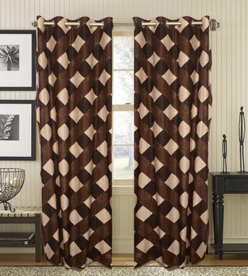 60% OFF on JBG Home Store Polyester Brown Checkered Eyelet Curtain