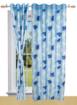 50% OFF on Shandar Polyester Blue Checkered Eyelet Curtain