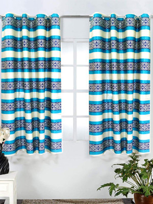 57% OFF on Homefab India Polyester Blue Striped Eyelet Curtain