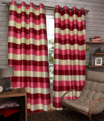 36% OFF on FabBig Polyester Pink Striped Eyelet Curtain