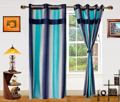 50% OFF on Dekor World Polyester Blue Abstract Eyelet Curtain