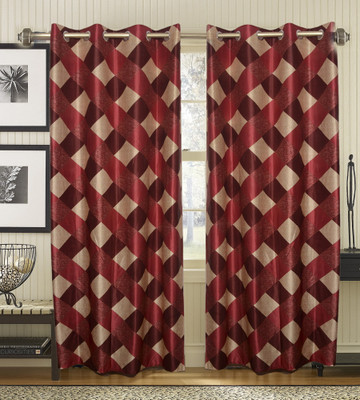 45% OFF on JBG Home Store Polyester Maroon Checkered Eyelet Curtain