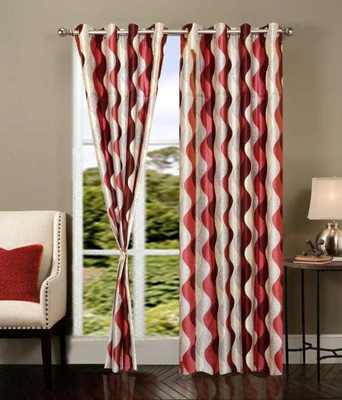 66% OFF on Home Beauty Polyester Red Printed Eyelet Curtain