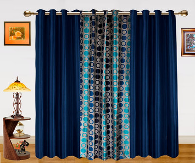 31% OFF on Dekor World Polyester Blue Geometric Eyelet Curtain