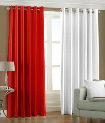66% OFF on HomeZaara Polyester Red, White Solid Eyelet Curtain