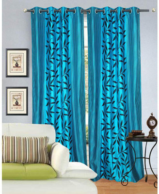 31% OFF on FabBig Polyester Blue Floral Eyelet Curtain