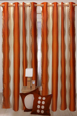 50% OFF on Solitaire Polyester Orange Printed Eyelet Curtain