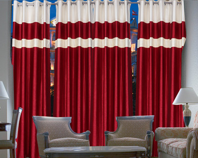 24% OFF on T.Decor Polyester Red Self Design Eyelet Curtain