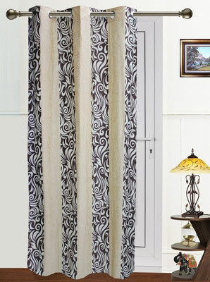 64% OFF on Dekor World Polyester Brown Striped Eyelet Curtain