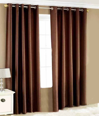 64% OFF on White Wave Polyester Brown Solid Eyelet Curtain
