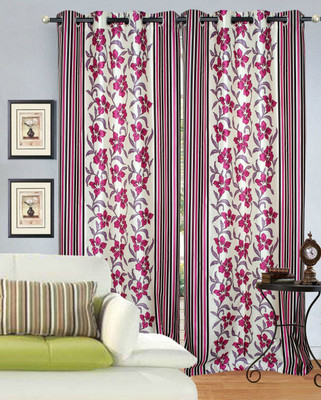 72% OFF on Decor Vatika Polyester Pink Abstract Eyelet Curtain