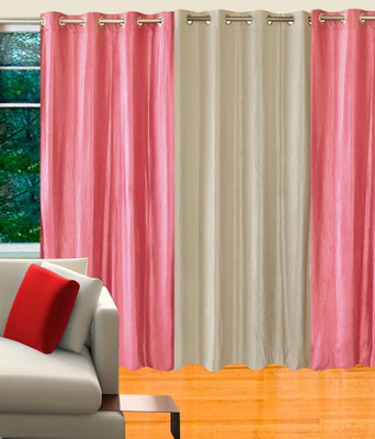 58% OFF on Hargunz Polycotton Pink, White Self Design Eyelet Curtain