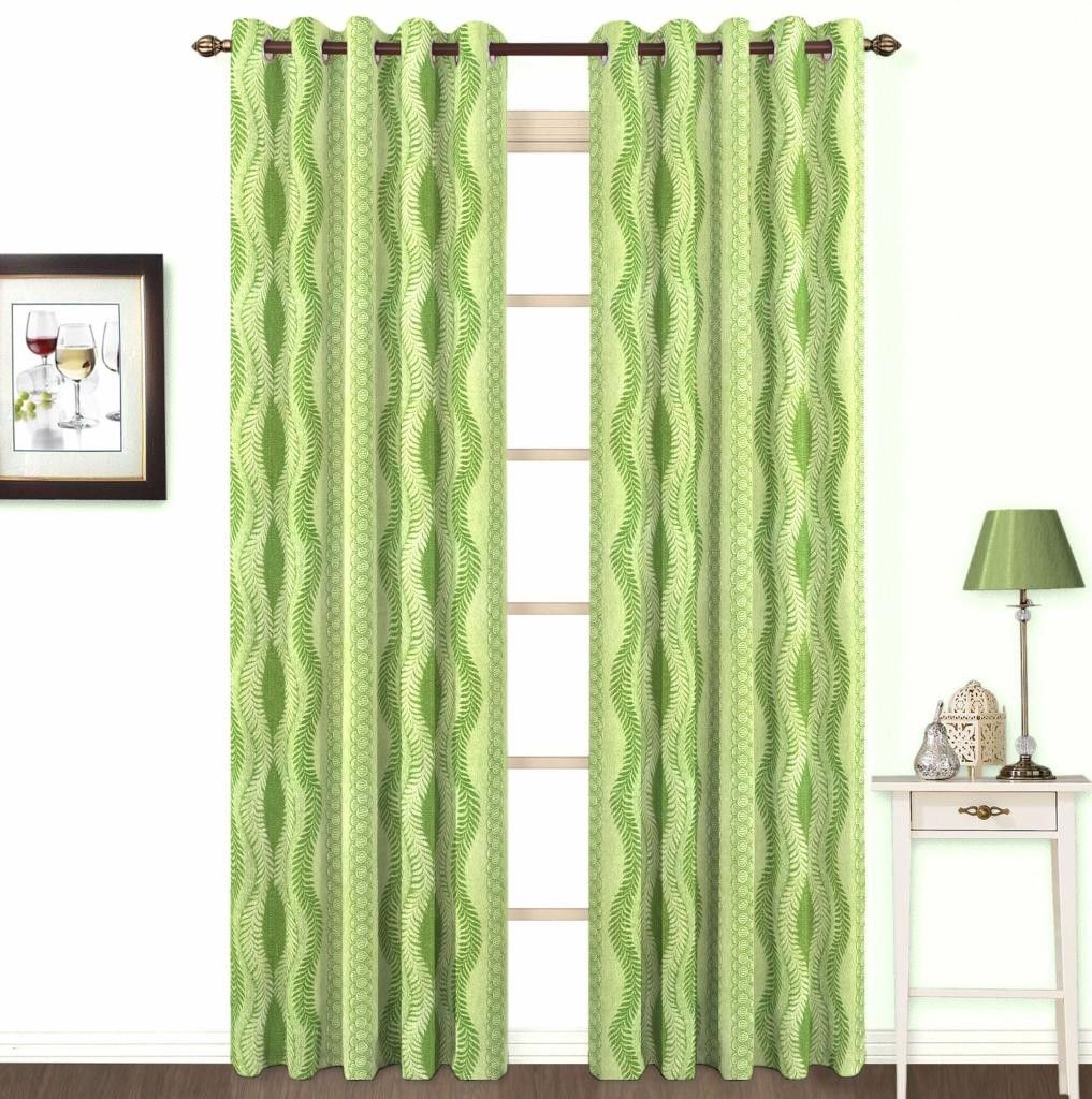 Skipper Polyester, Viscose, Blends Green Damask Eyelet Curtain