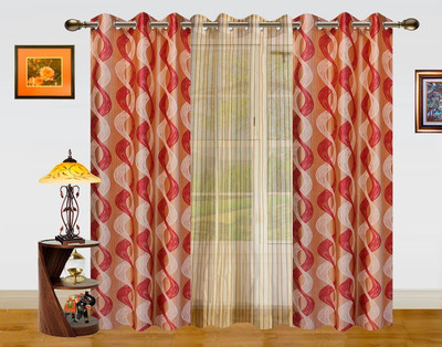 54% OFF on Dekor World Polyester Maroon, Beige Abstract Eyelet Curtain