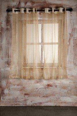 21% OFF on Marigold Polyester Beige Self Design Door Curtain