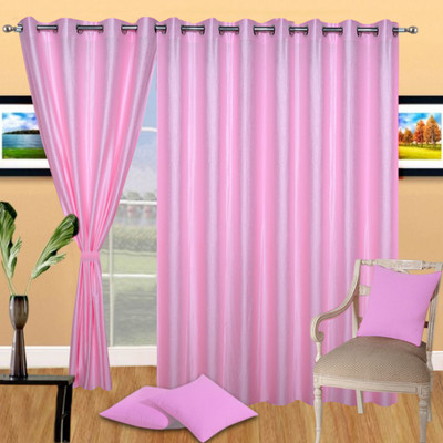 47% OFF on Handloomdaddy Polyester Pink Solid Eyelet Curtain