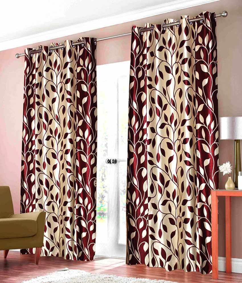 66% OFF on HomeZaara Polyester Maroon Floral Eyelet Curtain