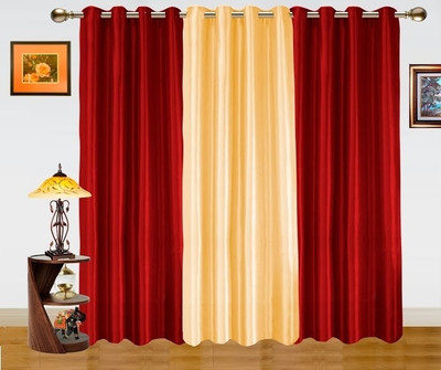 39% OFF on Dekor World Polyester Maroon, Beige Damask Eyelet Curtain