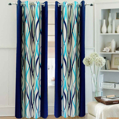 62% OFF on Homefab India Polyester Blue Geometric Eyelet Curtain