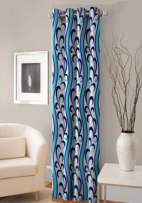 Fashion Fab Polyester Blue Printed Curtain Door Curtain 214 Cm In Height, Single Curtain