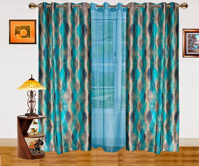 47% OFF on Dekor World Polyester Blue Floral Eyelet Curtain