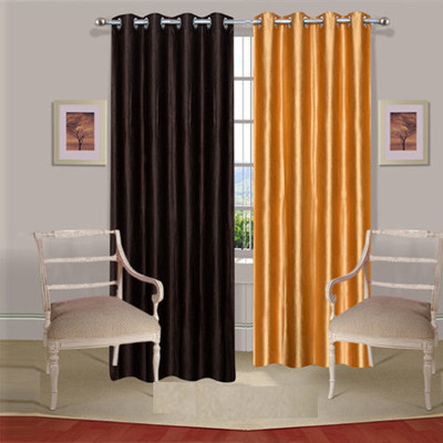 35% OFF on Handloomdaddy Polyester Brown, Gold Solid Eyelet Curtain