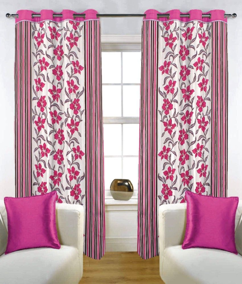 19% OFF on Fabutex Blends Pink Floral Eyelet Curtain